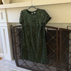 London Times Dark Green Sequin Evening Dress